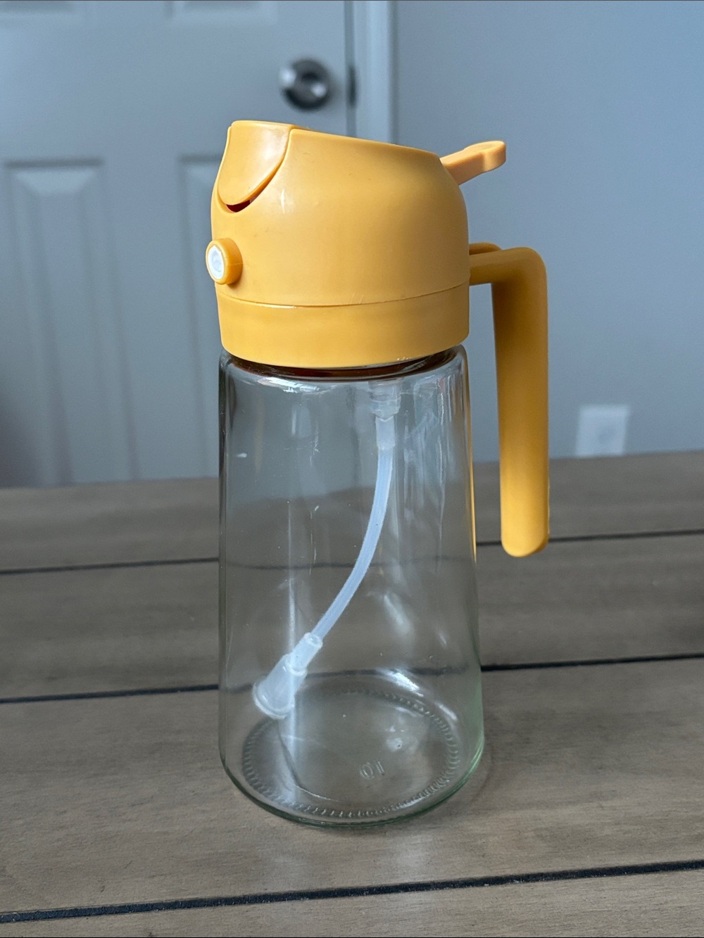 Yellow Glass Oil Dispenser with Pour Spout and Spray Lever